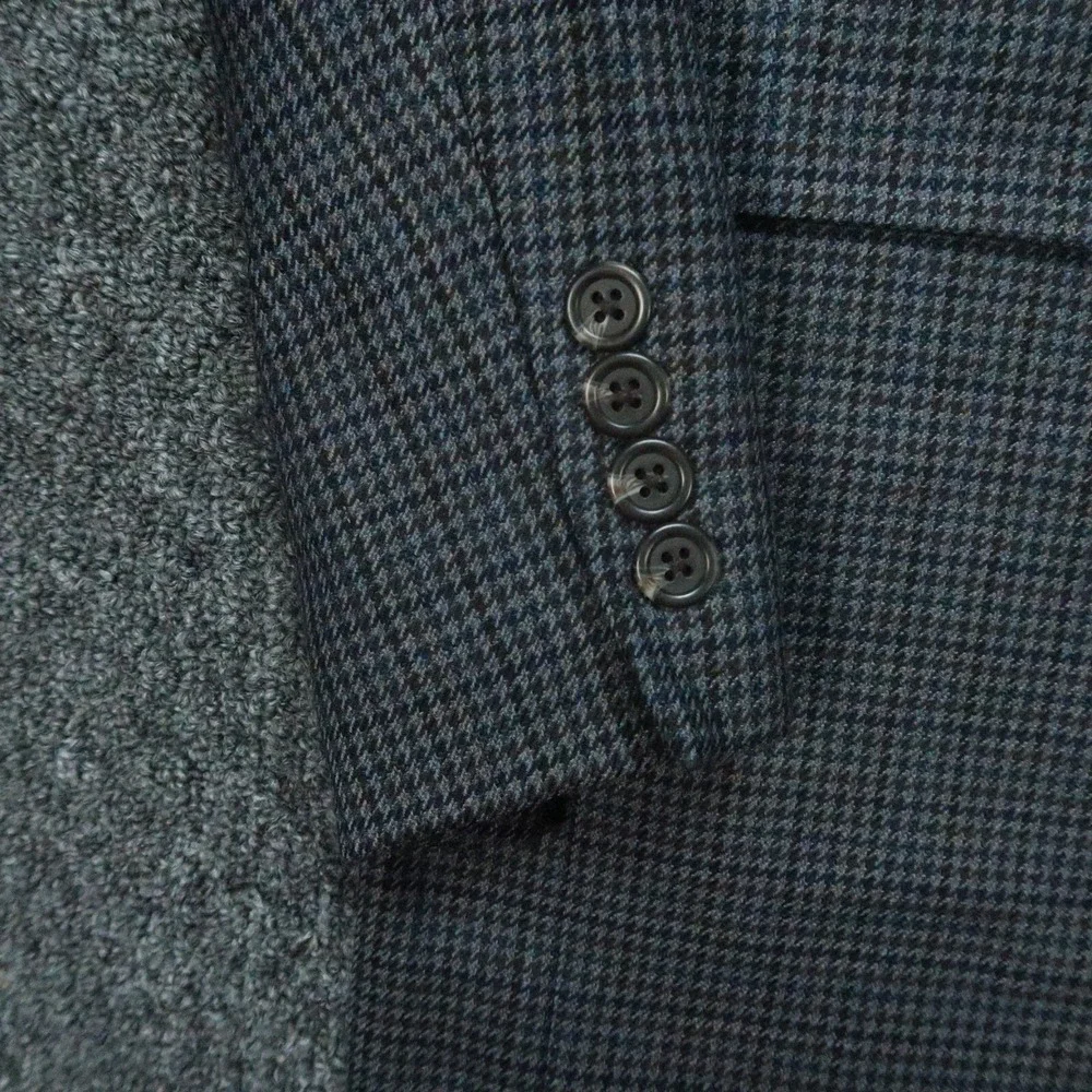 Lauren Ralph Lauren‎ Blazer Mens 44L Gray Blue Houndstooth Wool LRL Sport Coat